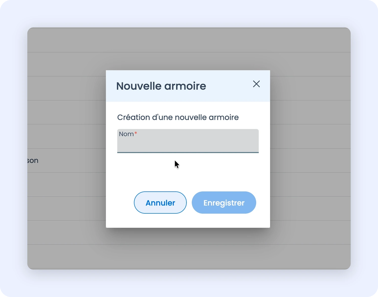 Capture de la fenêtre de création avec le champ nom