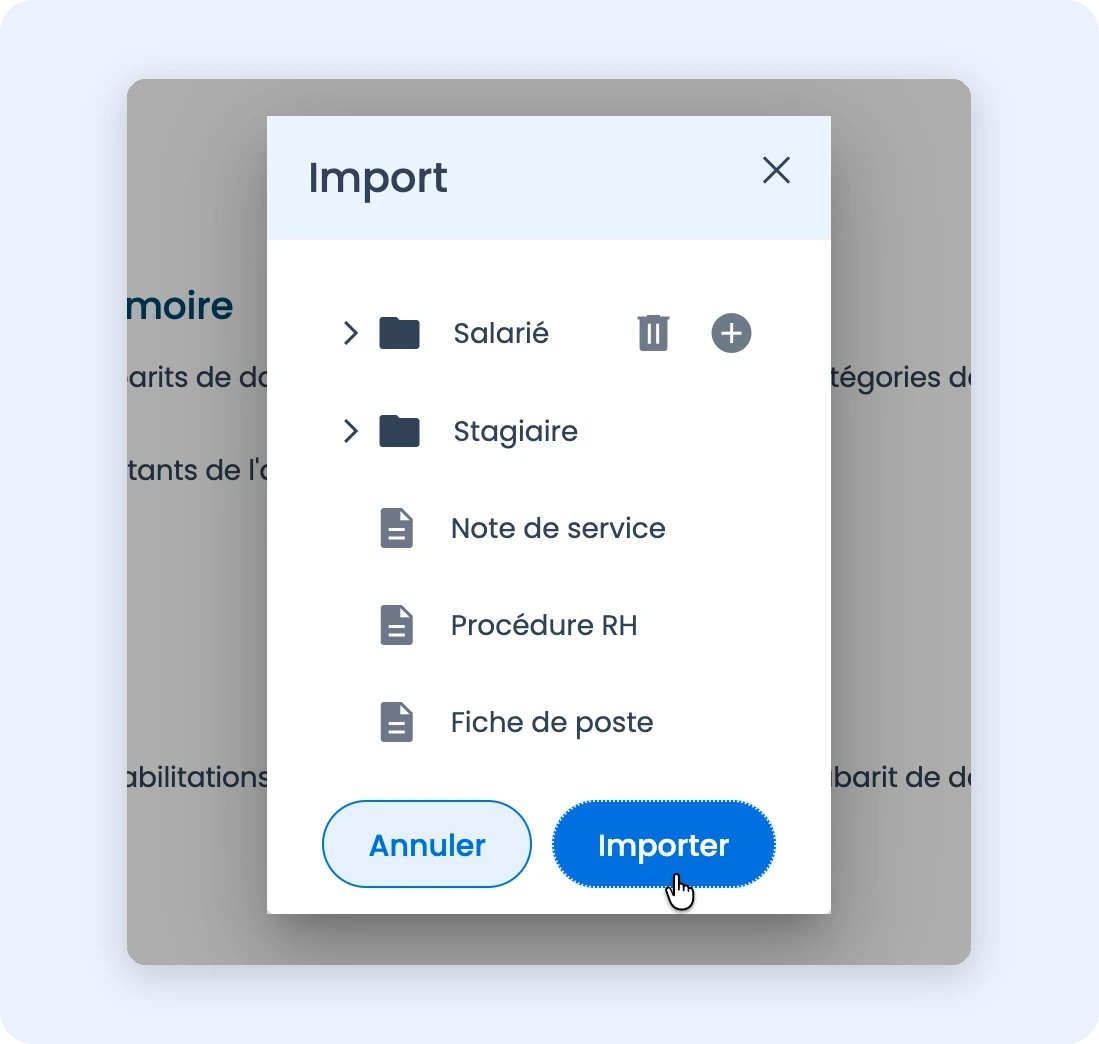 Capture de la fenêtre de prévisualisation du contenu à importer