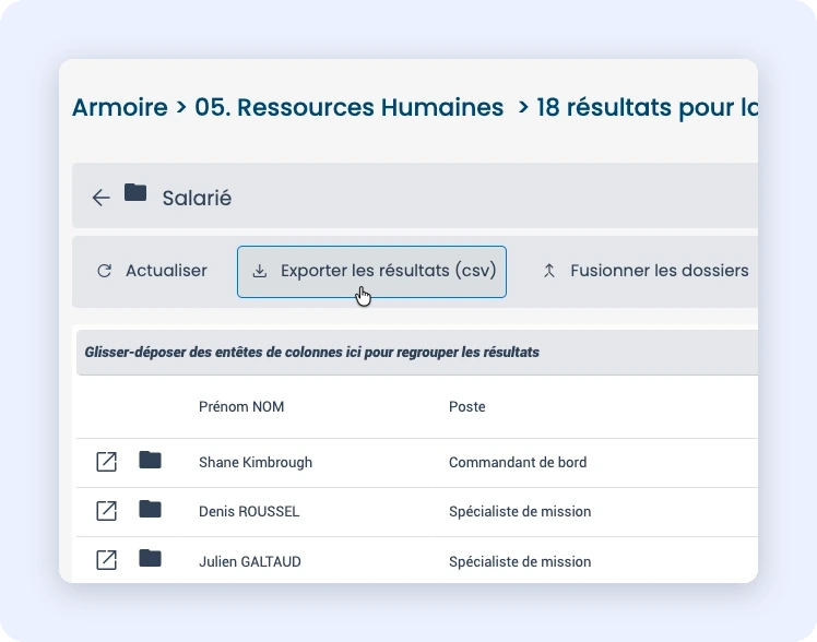 Capture du lien d'export CSV dans l'interface des résultats de recherche avancée